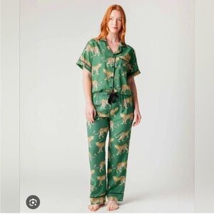 Katie Kime Green Leopard Print Straight-Leg Pajama Pants